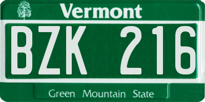 VT license plate BZK216