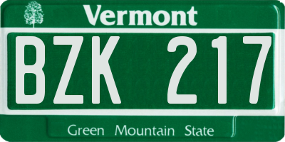 VT license plate BZK217