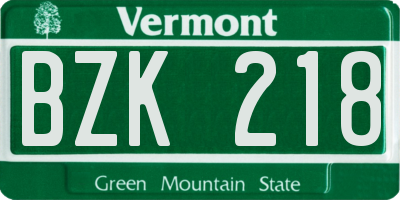 VT license plate BZK218