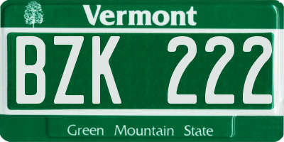 VT license plate BZK222