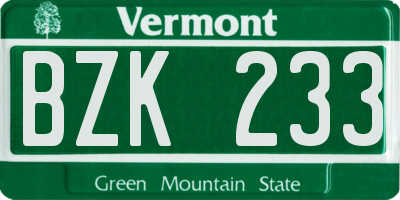 VT license plate BZK233