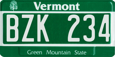 VT license plate BZK234