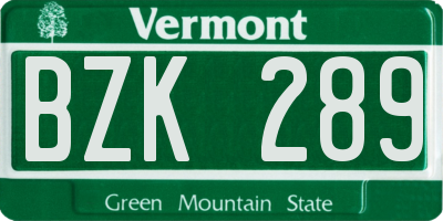 VT license plate BZK289
