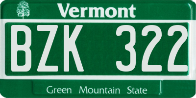 VT license plate BZK322