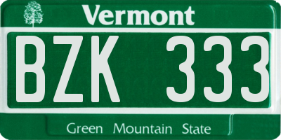 VT license plate BZK333