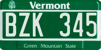 VT license plate BZK345