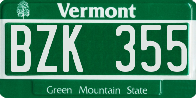 VT license plate BZK355