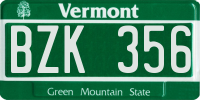 VT license plate BZK356