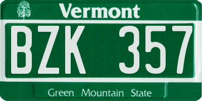 VT license plate BZK357