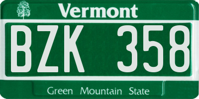 VT license plate BZK358