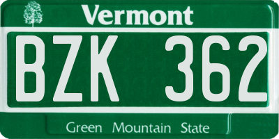 VT license plate BZK362