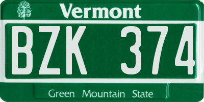 VT license plate BZK374