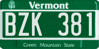 VT license plate BZK381