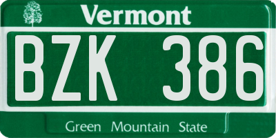 VT license plate BZK386