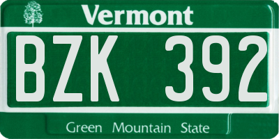 VT license plate BZK392