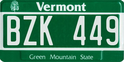 VT license plate BZK449