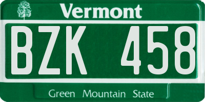 VT license plate BZK458