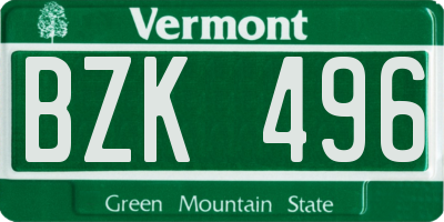 VT license plate BZK496