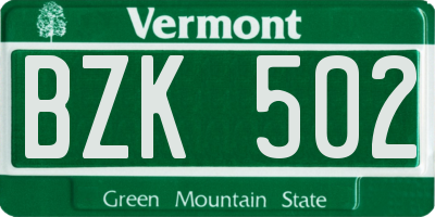 VT license plate BZK502