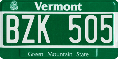 VT license plate BZK505