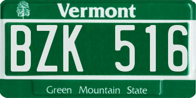 VT license plate BZK516