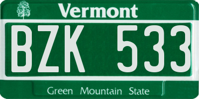VT license plate BZK533