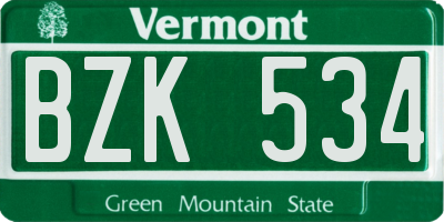 VT license plate BZK534