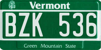 VT license plate BZK536