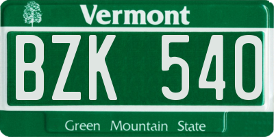 VT license plate BZK540