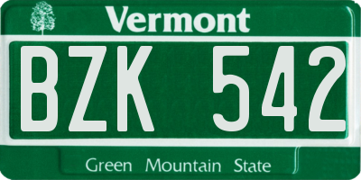 VT license plate BZK542