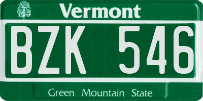VT license plate BZK546