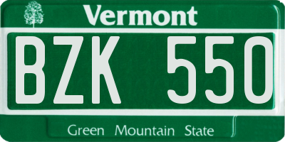 VT license plate BZK550