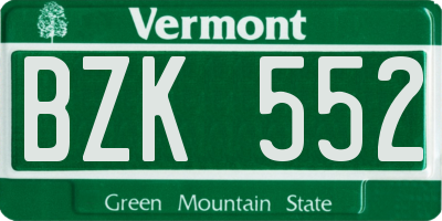 VT license plate BZK552