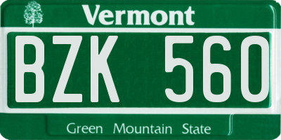 VT license plate BZK560