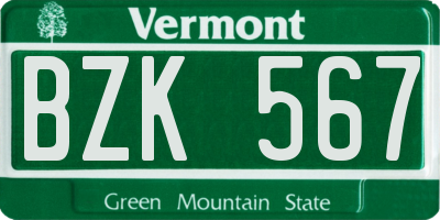 VT license plate BZK567