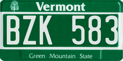 VT license plate BZK583
