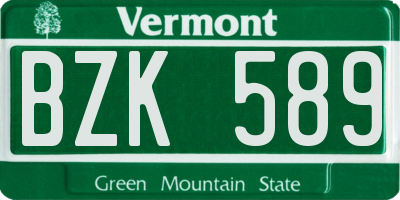 VT license plate BZK589