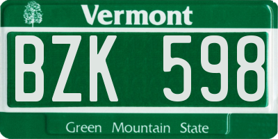 VT license plate BZK598