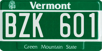 VT license plate BZK601