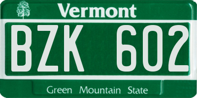 VT license plate BZK602