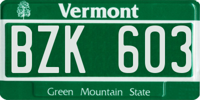 VT license plate BZK603