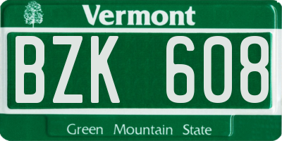 VT license plate BZK608