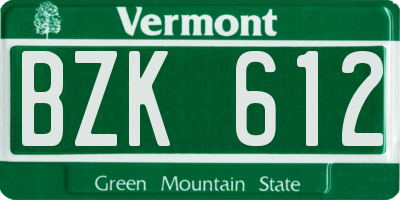 VT license plate BZK612