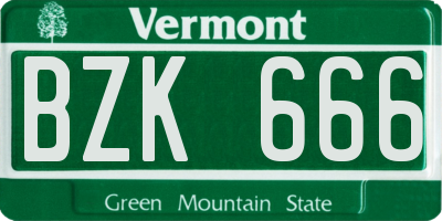 VT license plate BZK666
