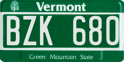 VT license plate BZK680