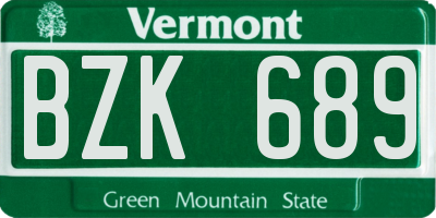 VT license plate BZK689