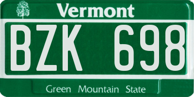 VT license plate BZK698