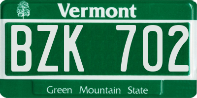 VT license plate BZK702