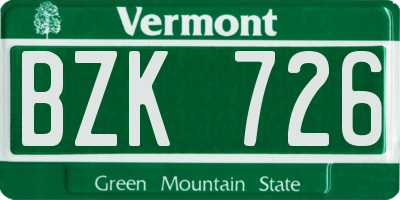 VT license plate BZK726