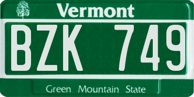 VT license plate BZK749